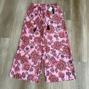 NWT Tahari Drawstring Waist Wide Leg Pants In Princess Floral Size Medium